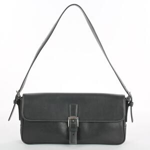 Coach Vintage Black Leather Shoulder Bag Y2K Minimal Flap Purse